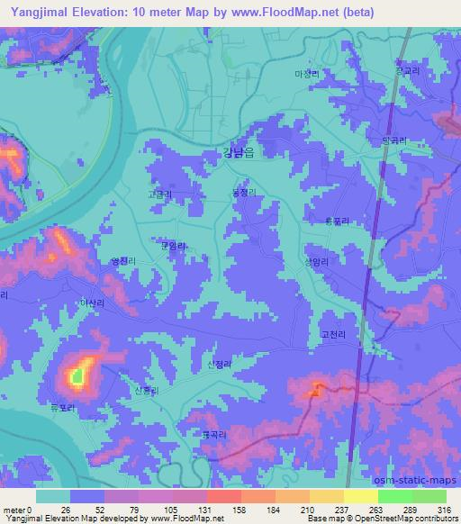 Yangjimal,North Korea Elevation Map