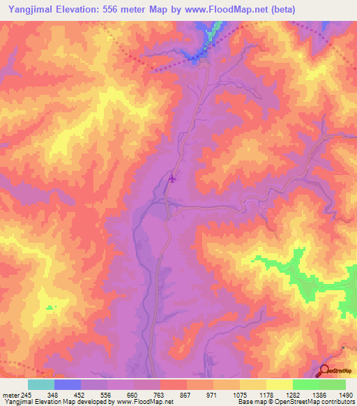 Yangjimal,North Korea Elevation Map