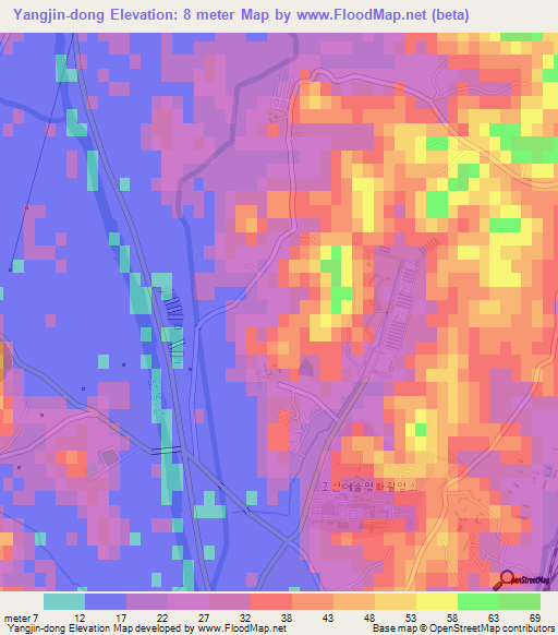 Yangjin-dong,North Korea Elevation Map