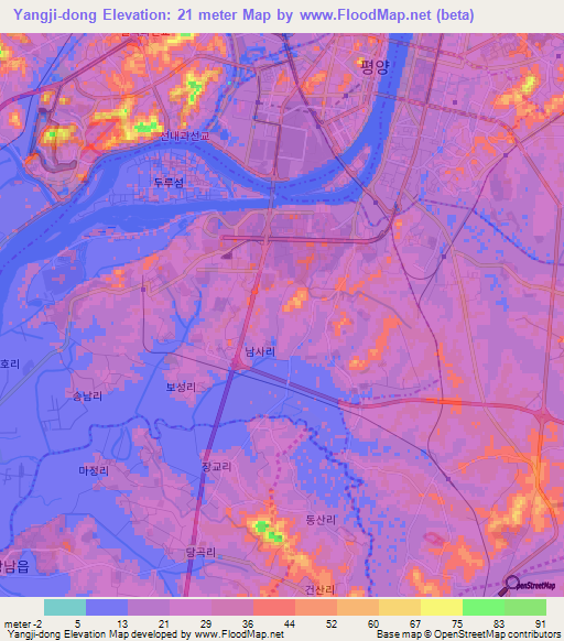 Yangji-dong,North Korea Elevation Map