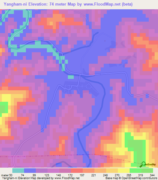 Yangham-ni,North Korea Elevation Map