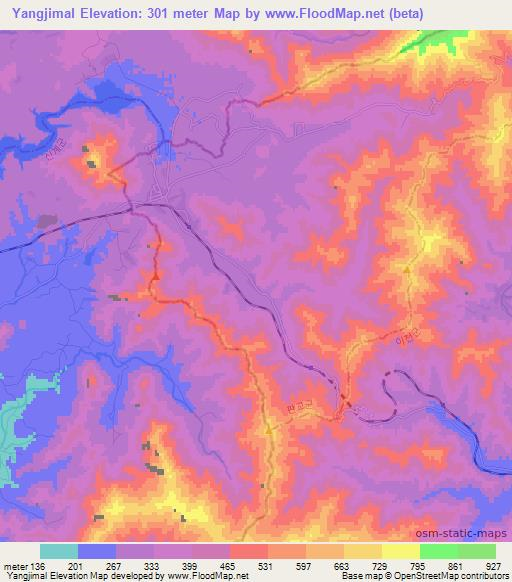 Yangjimal,North Korea Elevation Map