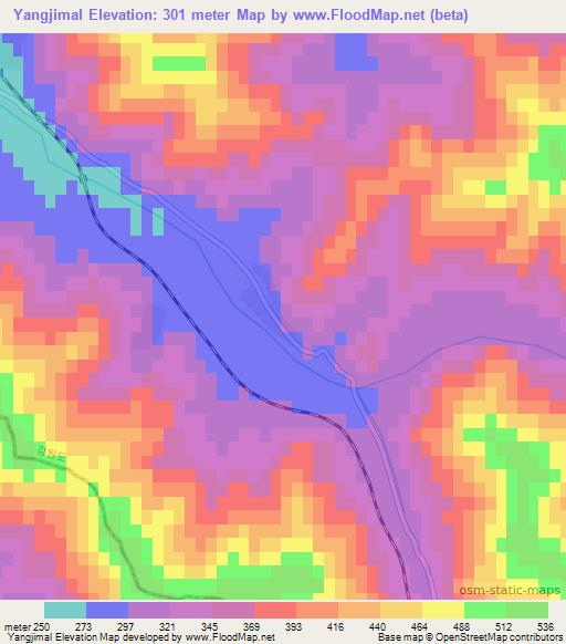 Yangjimal,North Korea Elevation Map