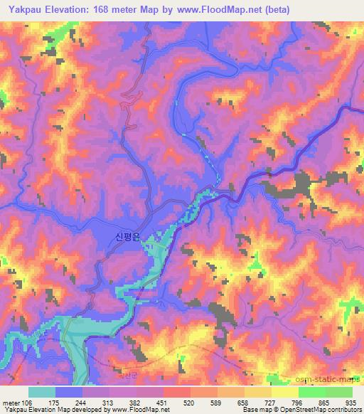 Yakpau,North Korea Elevation Map