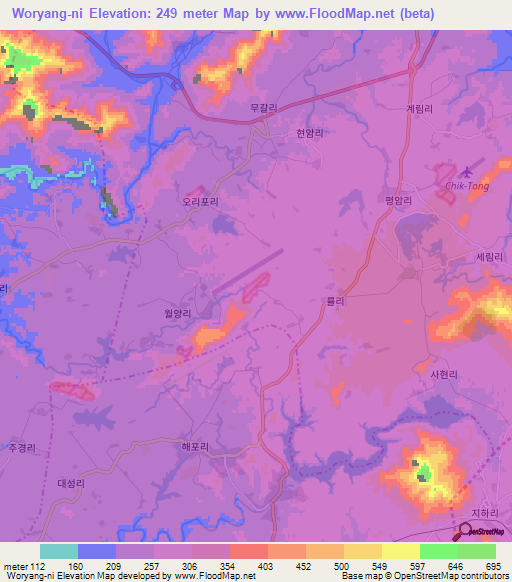 Woryang-ni,North Korea Elevation Map