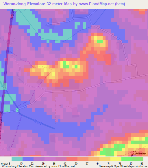 Worun-dong,North Korea Elevation Map
