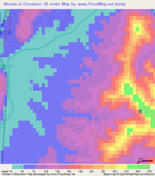 Woram-ni,North Korea Elevation Map