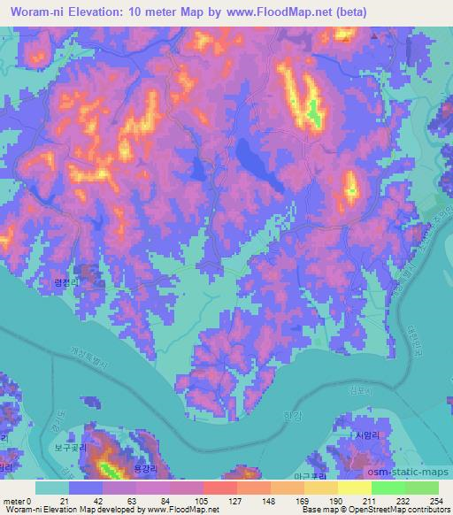 Woram-ni,North Korea Elevation Map