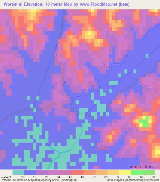 Woram-ni,North Korea Elevation Map