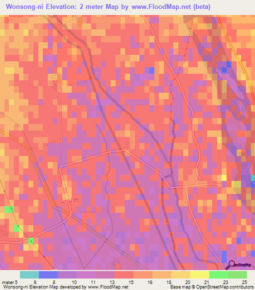 Wonsong-ni,North Korea Elevation Map