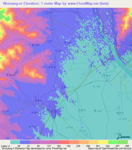 Wonsang-ni,North Korea Elevation Map