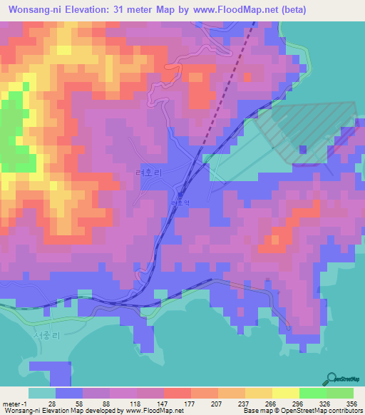 Wonsang-ni,North Korea Elevation Map