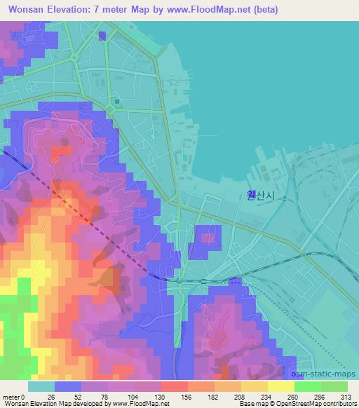 Wonsan,North Korea Elevation Map