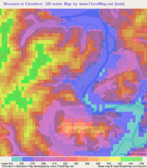 Wonnam-ni,North Korea Elevation Map
