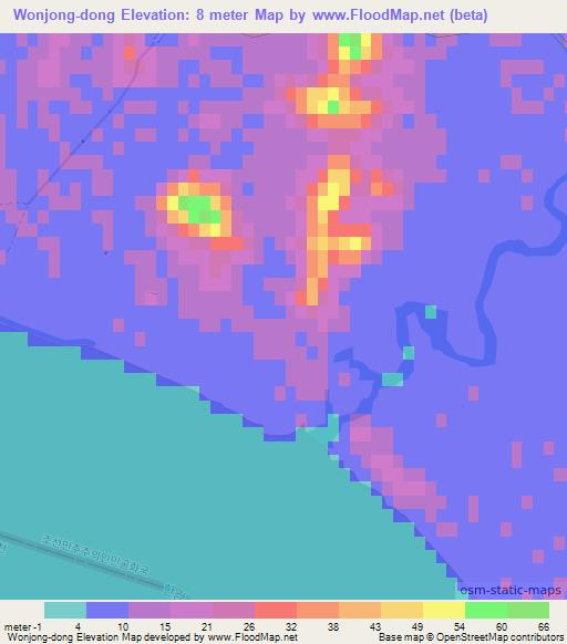 Wonjong-dong,North Korea Elevation Map