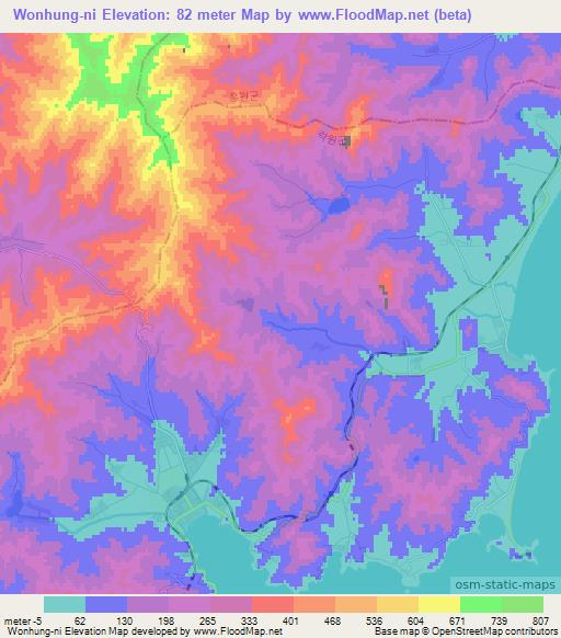 Wonhung-ni,North Korea Elevation Map