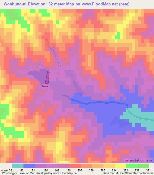 Wonhung-ni,North Korea Elevation Map