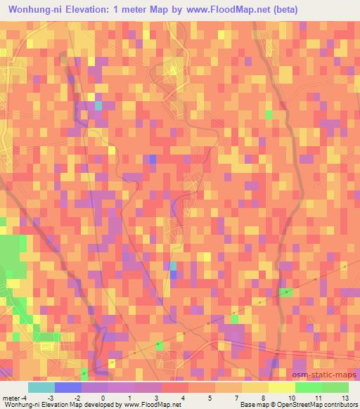 Wonhung-ni,North Korea Elevation Map