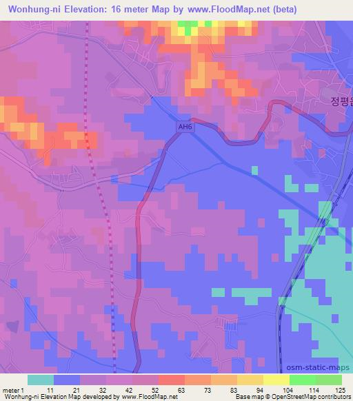 Wonhung-ni,North Korea Elevation Map