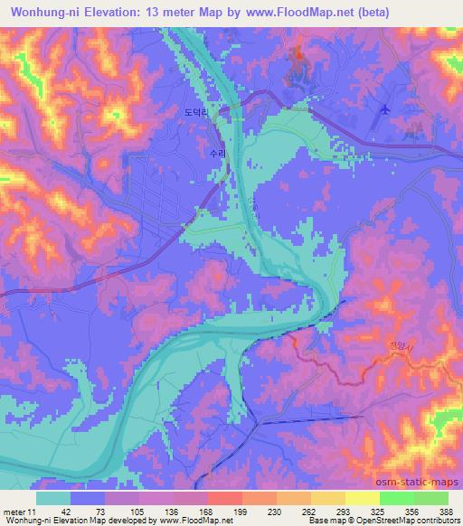 Wonhung-ni,North Korea Elevation Map