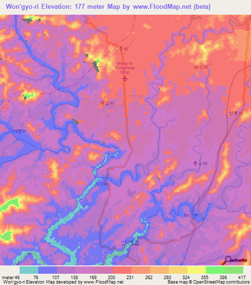 Won'gyo-ri,North Korea Elevation Map