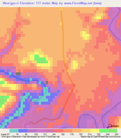 Won'gyo-ri,North Korea Elevation Map