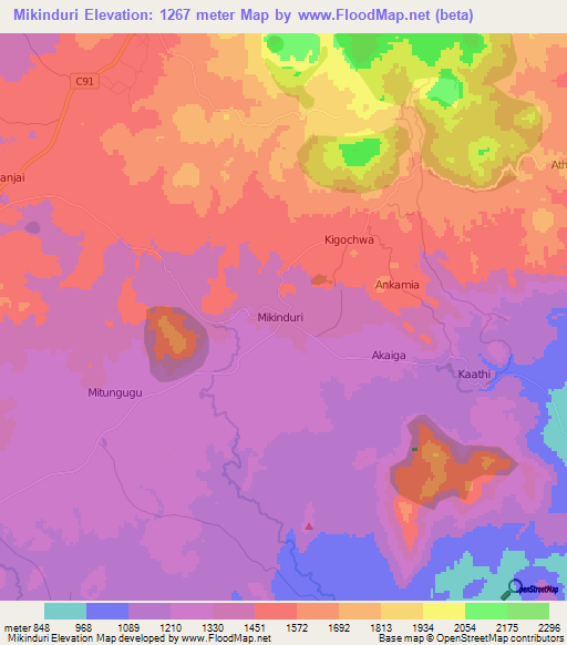 Mikinduri,Kenya Elevation Map
