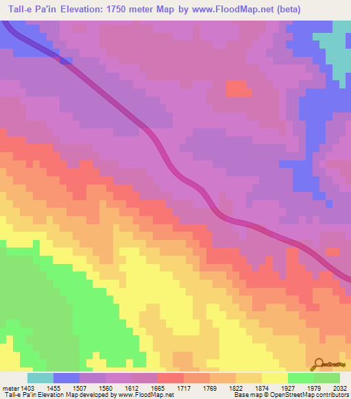 Tall-e Pa'in,Iran Elevation Map