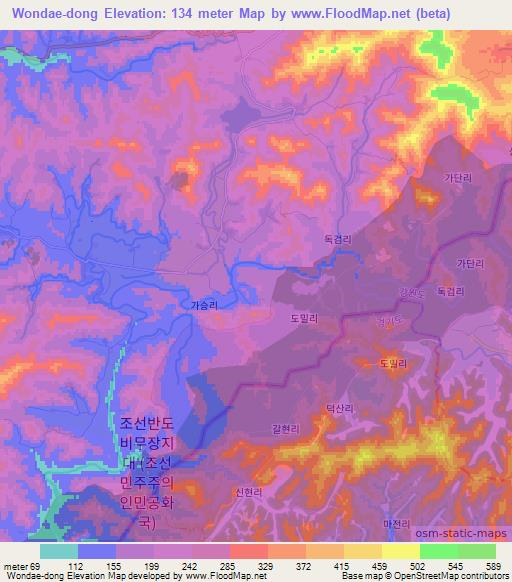 Wondae-dong,North Korea Elevation Map