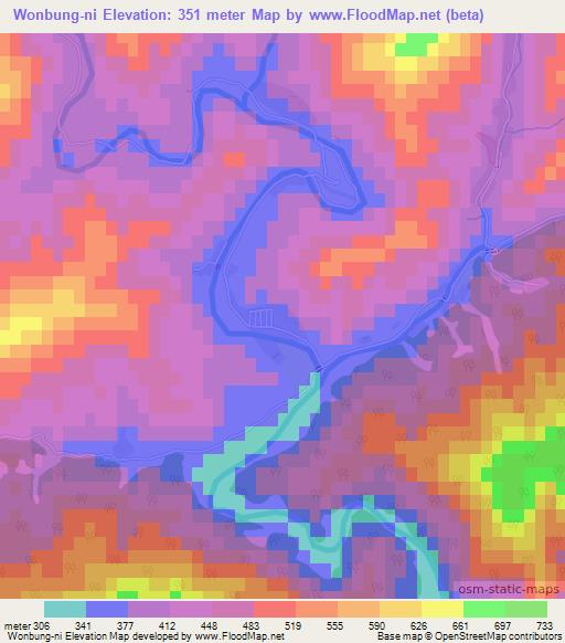 Wonbung-ni,North Korea Elevation Map