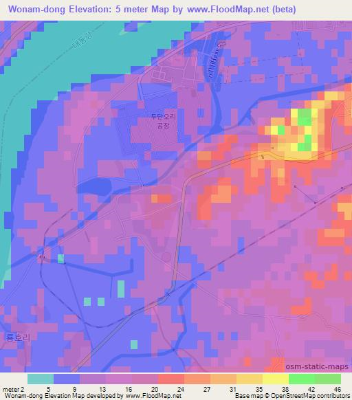Wonam-dong,North Korea Elevation Map
