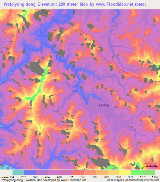 Wolp'yong-dong,North Korea Elevation Map