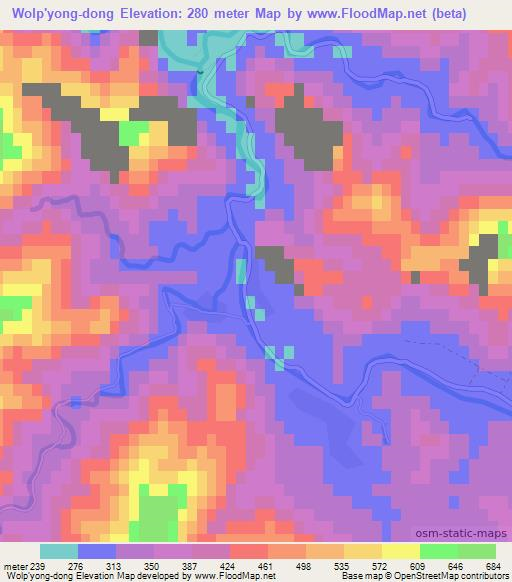 Wolp'yong-dong,North Korea Elevation Map