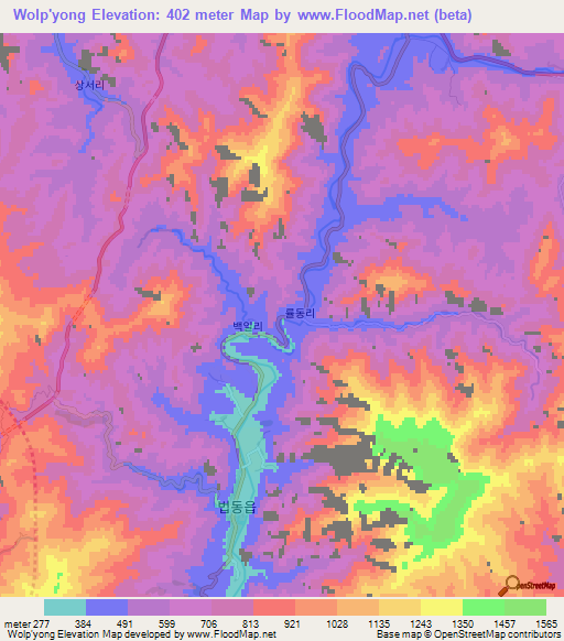 Wolp'yong,North Korea Elevation Map