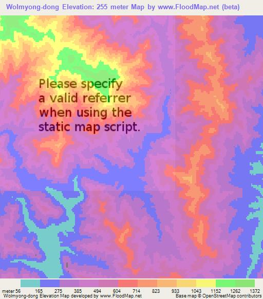Wolmyong-dong,North Korea Elevation Map