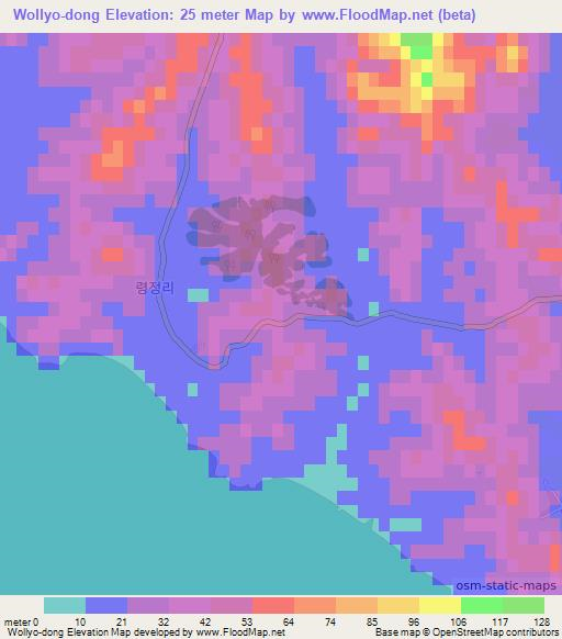 Wollyo-dong,North Korea Elevation Map