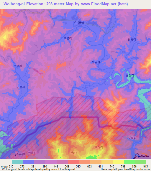 Wolbong-ni,North Korea Elevation Map