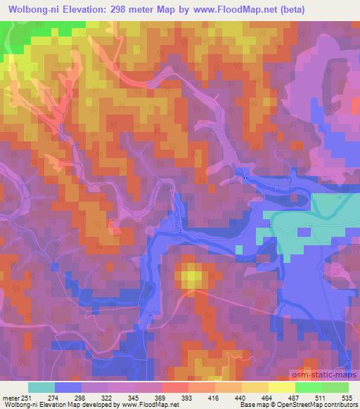 Wolbong-ni,North Korea Elevation Map