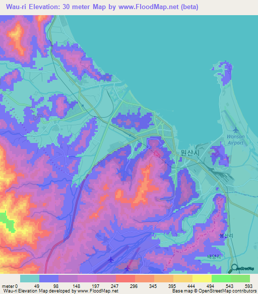 Wau-ri,North Korea Elevation Map