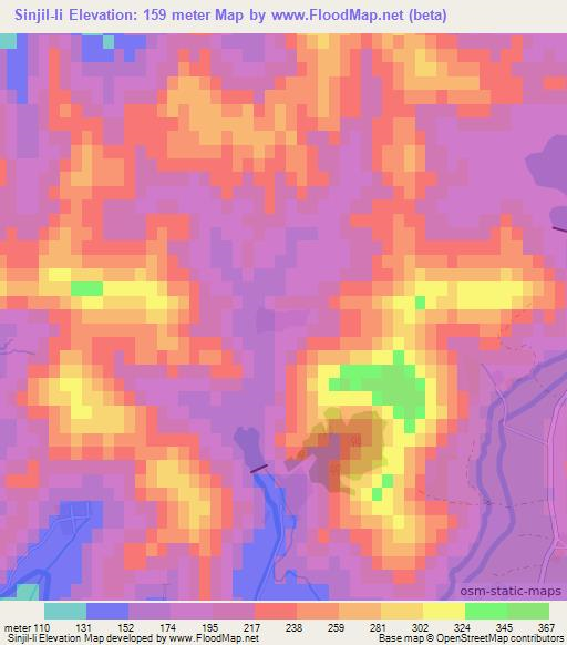 Sinjil-li,North Korea Elevation Map