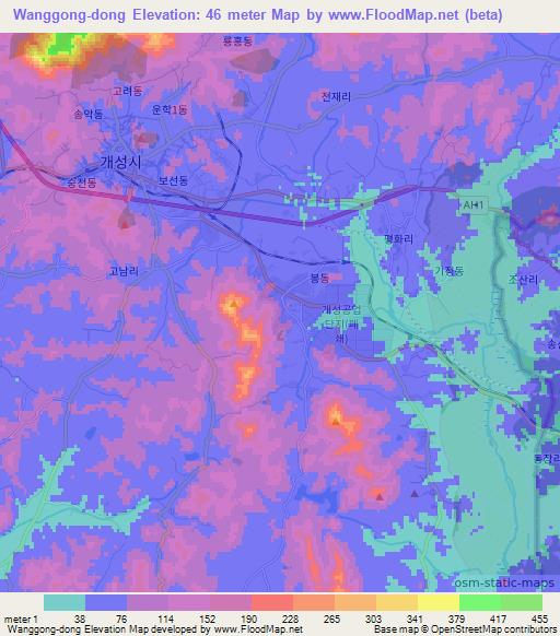 Wanggong-dong,North Korea Elevation Map
