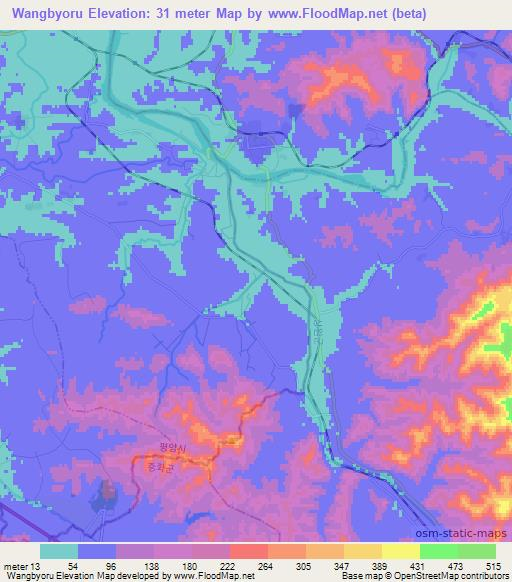 Wangbyoru,North Korea Elevation Map