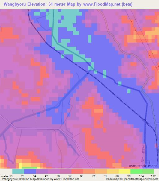 Wangbyoru,North Korea Elevation Map