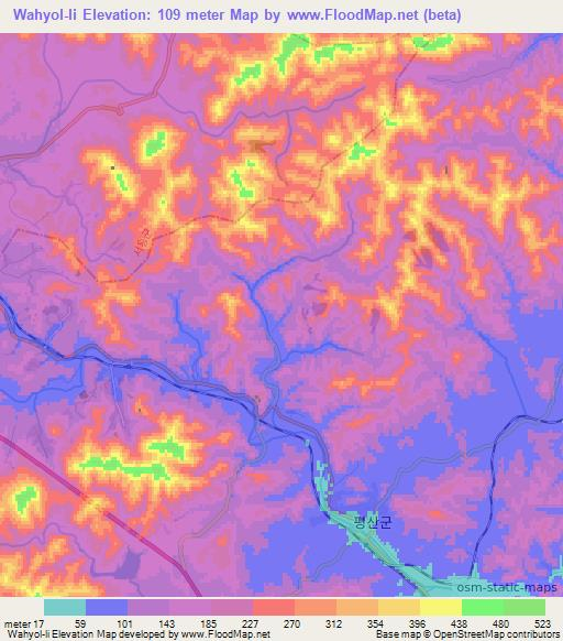 Wahyol-li,North Korea Elevation Map