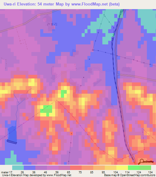 Uwa-ri,North Korea Elevation Map