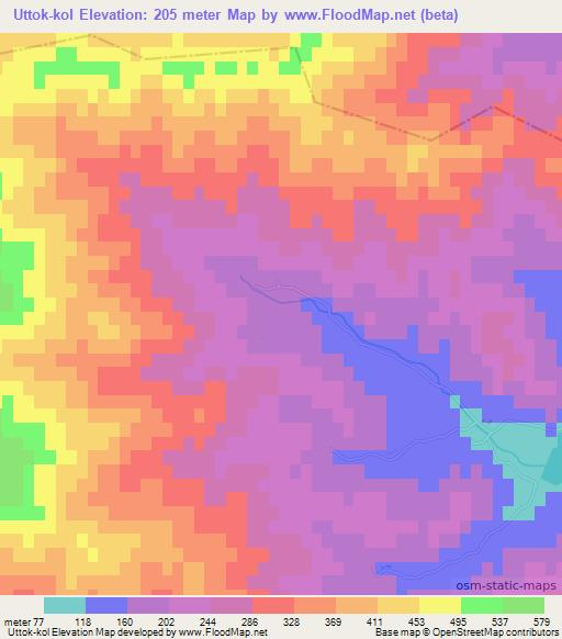 Uttok-kol,North Korea Elevation Map