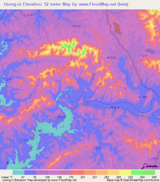 Usong-ni,North Korea Elevation Map