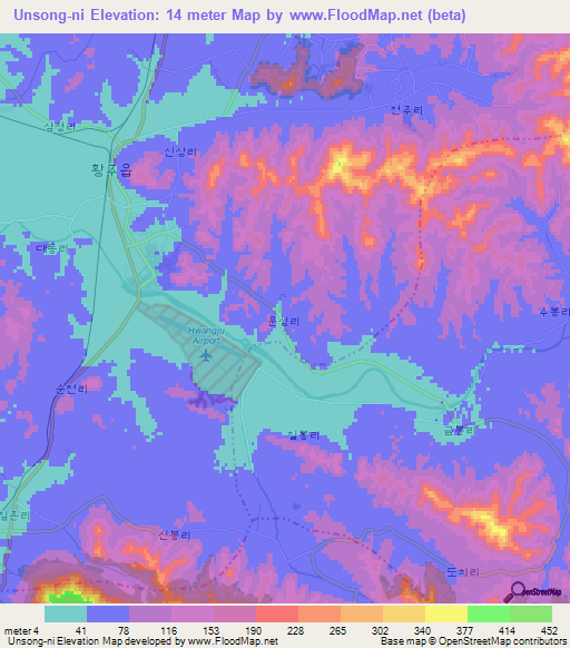 Unsong-ni,North Korea Elevation Map