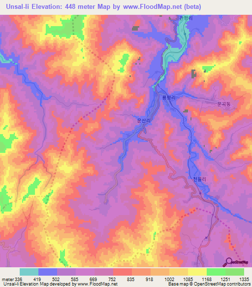 Unsal-li,North Korea Elevation Map