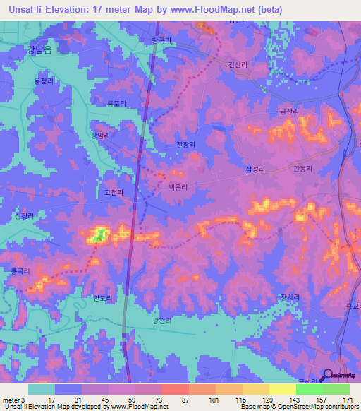 Unsal-li,North Korea Elevation Map